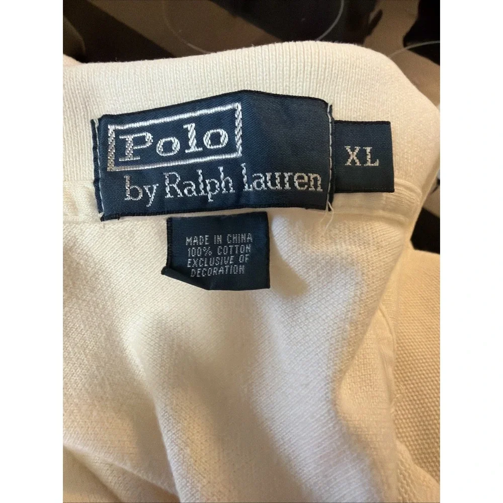 Vintage Polo Ralph Lauren Men's XL Classic Polo Shirt Cream, Green Logo
